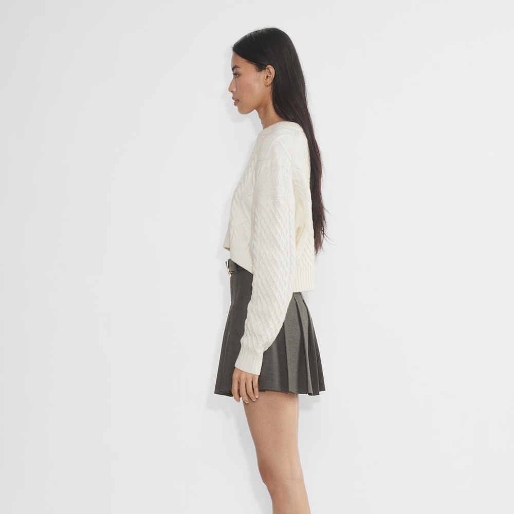 Aritzia Sunday Best cream Peggy cropped merino wool cable knit sweater - XS NWOT - Picture 4 of 8